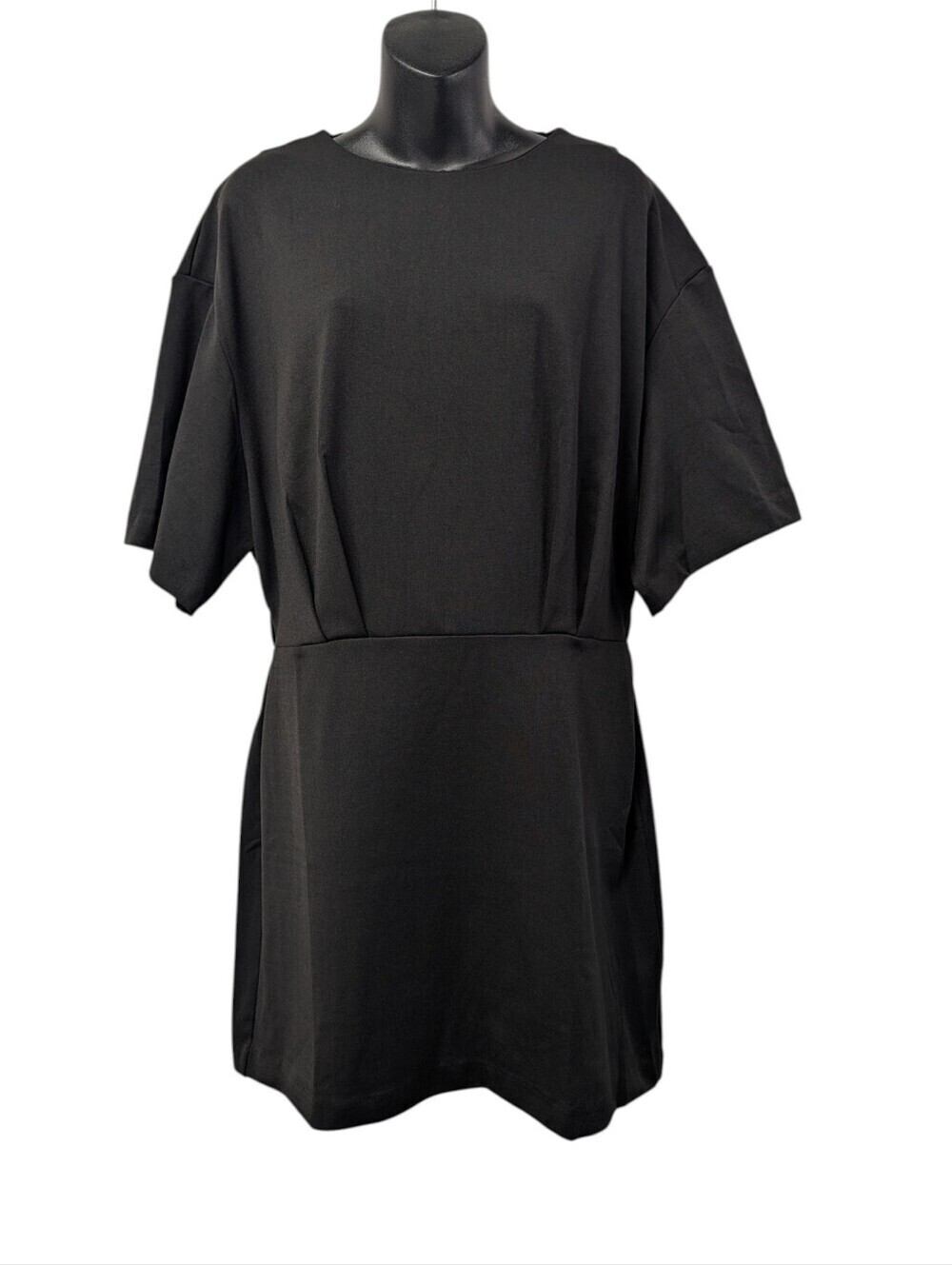 Showpo. Karyna Mini Dress Black Short Sleeve Boxy Elastic Waist Back Zip 10 NWT